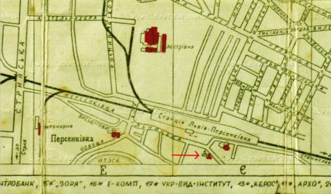 місце розташування пам'ятника захисникам Львова на карті 30-х років (фото: photo-lviv.in.ua)