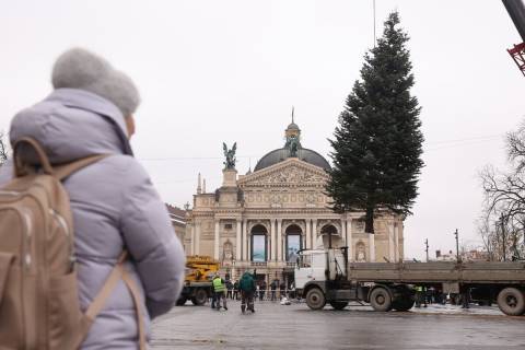 На площі перед Оперним встановили головну ялинку Львова