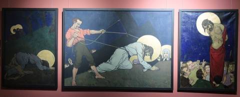 1. Портрет Цісаревої Єлизавети Георг Рааб, 1874 2. Привітання цісаря Франца Йосифа у Кракові, Іполіт Ліпінський,1881 3. Музикант, Вінцент Водзіновський 4. При столі, Йозеф Чайковський 5. Триптих Христос на оливковій горі, христос падає під хрестом, Христос біля стовпа, Олена Кульцицька