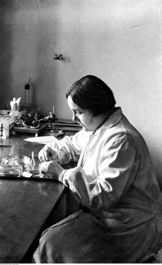 Зофія Вайгль у лабораторії (фото: Національний цифровий архів, номер NAC 1-N-623)